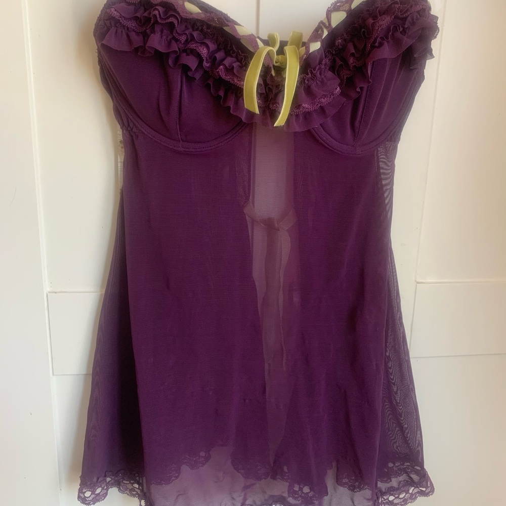 La Vie En Rose Plum Lace Babydoll Chemise